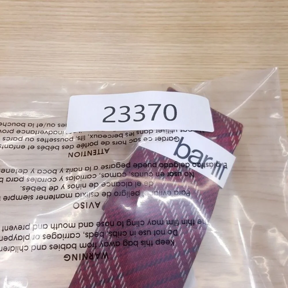 BAR III Mens Neck Tie Red Maroon Plaid Slim Lyocell Blend Necktie